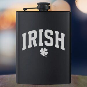 Personalized Engraved Irish Clover Sports Style Black Flask